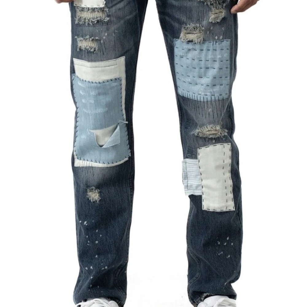 Publish Men's Relaxed Patchwork Jeans‎ - Dark Blue and Light Blue